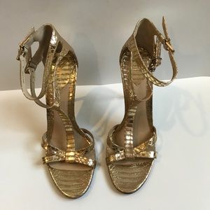 B Brian Atwood Gold Snakeskin Heels